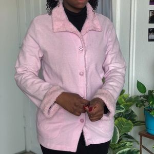 Retro baby pink furry cotton button up sweater